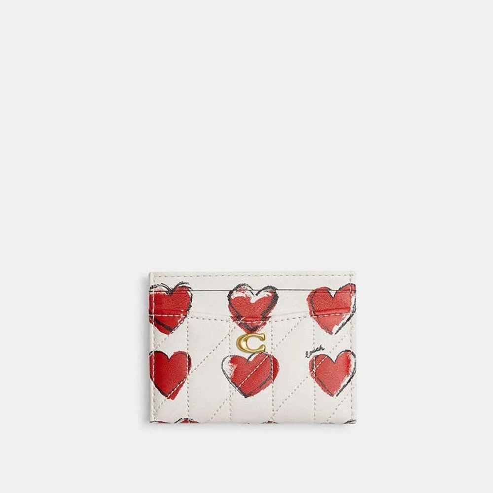 Coach Essential Card Case With Quilting And Heart Print